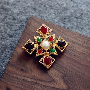 【送料無料】ジュエリー・アクセサリー ゴールデンアールデコクロスマルチカラーブラックバロックbroche dore art deco croix multicolore rouge vert noir baroque xz12