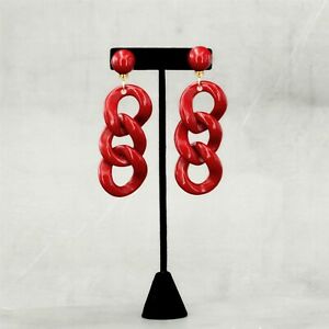 【送料無料】ジュエリー・アクセサリー イヤリングクリップオンゴールデンビッグロングレジンレジンレッドレガーシンプルboucles doreilles clip on dore gros long maille resine rouge leger simple j13