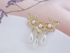 【送料無料】ジュエリー・アクセサリー ピンゴールドフローラルアールデコリーフパールホワイトドロップタッセルレトロbroche pin dore floral art deco feuille perle goutte blanc tassel retro xz8