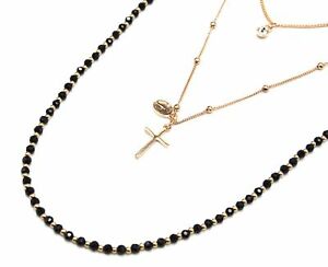 【送料無料】ジュエリー・アクセサリー ブラックパールクロスマルチローゴールドメタルチェーンネックレスcc2111d collier multirangs chaines metal dore avec perles noires, croix et