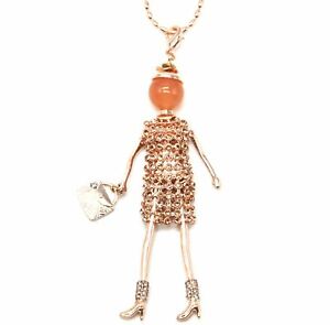 【送料無料】ジュエリー・アクセサリー ジャンパーネックレスペンダントドールドレスストラスゴールドメタルローズバッグsp848d sautoir collier pendentif poupee robe strass et metal or rose avec sac