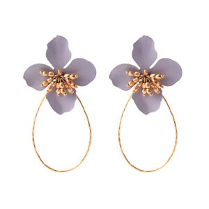 【送料無料】ジュエリー・アクセサリー イヤリングゴールデンクラスロングビッグフラワートレフルグレーサークルレトロboucles doreilles clous dore long gros fleur trefle gris cercle retro xx35