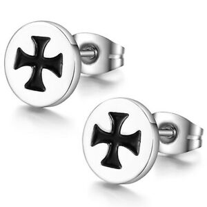 【送料無料】ジュエリー・アクセサリー イヤリングスロウクロスオブマルタブラックスチールbof0043 boucles doreilles clou croix de malte noire mixte acier inoxydable temp