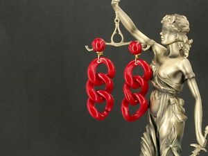【送料無料】ジュエリー・アクセサリー アリングクリップオンゴールデンビッグチェーンレッドチェーンレジェレレトロboucles doreilles clip on dore gros chaine maille rouge resine leger retro j13