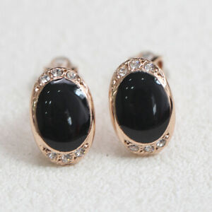 【送料無料】ジュエリー・アクセサリー イヤリングクリップゴールデンチップスモールオーバルブラッククリスタルレトロboucles doreilles clip on dore puces petit ovale email noir cristal retro j15