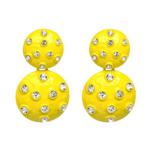 【送料無料】ジュエリー・アクセサリー イヤリングビッグラウンドメタルディスクイエローパヴェクリスタルレトロboucles doreilles 2 gros rond disque metal peint jaune pave cristal retro aa28