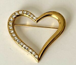 【送料無料】ジュエリー・アクセサリー ブローチヴィンテージゴールデンハートラインストーンミントbroche vintage coeur dore strass 4,2cm excellent etat mint｜hokushin