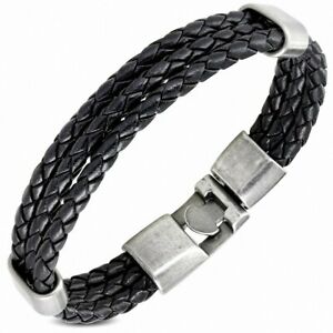 【送料無料】ジュエリー・アクセサリー ファンシーブラックレザーブレスレットbracelet fantaisie en cuir pu tresse noir a 3 rangs