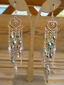 【送料無料】ジュエリー・アクセサリー ターコイズウィングラインストーンイヤリングboucles doreilles ailes et strass turquoises fait main