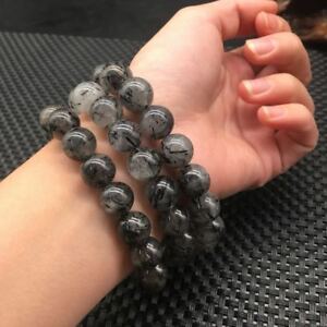 【送料無料】ジュエリー・アクセサリー ナチュラルブラックルティブクォーツラウンドビーズファッションストレッチブレスレット