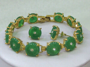 【送料無料】ジュエリー・アクセサリー ナチュラルグリーンジェイドブレスレットイヤリングセットnatural green jade bracelet earrings set aaa 12,586円