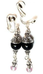 【送料無料】ジュエリー・アクセサリー ロングシルバーブラックピンクウィズクリップイヤーパールグラス?シックlongue argent noir rose avec clip oreilles verre perle goutte pendantes ? chic