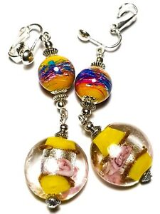 【貨物輸送無料】宝飾品・添え物 クリップガラスハンギングドロップボボトレンドlarge argent jaune avec clip oreilles verre perle goutte pendantes tendance bobo