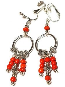 【貨物輸送無料】宝飾品・添え物 シルバークリップスラストルクレオールグラスパールドロップジプシーlongue argent rouge avec clip oreilles lustre creole verre perle goutte gypsy