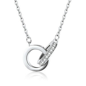 【貨物輸送無料】宝飾品・添え物 シルバースターリングダブルサークルコリアーargent sterling eternite infini double cercles liens n?ud forever collier