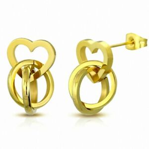 ジュエリー・アクセサリー メッキステンレスネスティングリングゴールドバックルanneaux imbriques en acier inoxydable plaques en couleur doree, boucles doreill