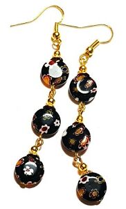 【送料無料】ジュエリー・アクセサリー ミレフィオリパールガラスドロップペンダントレトロシックtres longue or noir millefiori oreilles verre perle goutte pendantes retro chic
