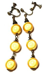 【送料無料】ジュエリー・アクセサリー クリップドロップペンダントレトロブロンズイエローミルパールtres longue bronze jaune miracle perle avec clip oreilles goutte pendantes retro