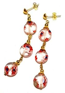 【貨物輸送無料】宝飾品・付属物 ミレフィオーリパールガラスドロップレトロペンダントtres longue rouge or bleu millefiori oreilles verre perle goutte pendantes retro
