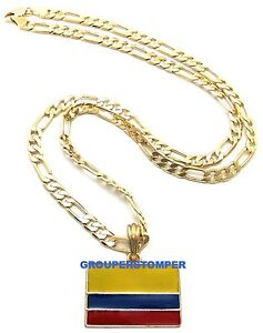 【送料無料】ジュエリー・アクセサリー コロンビアフラッグネックレスペンダントフィガロチェーンcolombia drapeau petit collier pendentif avec 61cm long chaine figaro