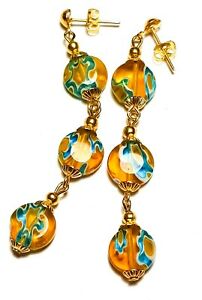 【送料無料】ジュエリー・アクセサリー ミレフィオーリガラスドロップペンダントパーセネイルtres longue or jaune millefiori oreilles verre perle goutte pendantes perce clou 13,845円