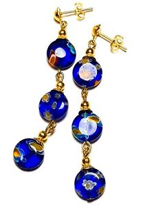 【貨物輸送無料】宝飾品・付属物 ミレフィオーリパールガラスドロップペンダントレトロシックtres longue or bleu millefiori oreilles verre perle goutte pendantes retro chic