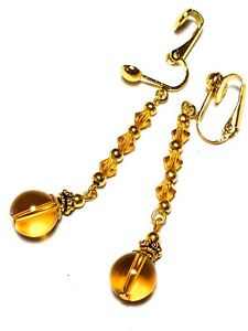【送料無料】ジュエリー・アクセサリー ロングゴールデンイエローアンバークリップイヤーズパールグラスダイイングクラスlong dore jaune ambre avec clip oreilles verre perle goutte pendantes classe