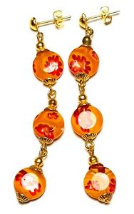 【送料無料】ジュエリー・アクセサリー ミレフィオーリガラスドロップペンダントペルセスタッドtres longue or jaune millefiori oreilles verre perle goutte pendantes perce stud