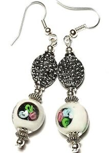 ジュエリー・アクセサリー ロングシルバーホワイトイヤーズガラスパールドロップペンダントヴィンテージシックレトロlongue argent blanc oreilles verre perle goutte pendantes vintage chic retro