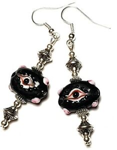 【貨物輸送無料】宝飾品・添え物 ロングブラックバッドアイイヤリングパールグラスドロップレトロlong noir mauvais oeil boucles doreilles verre perle goutte pendantes retro