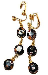 【貨物輸送無料】宝飾品・添え物 ミレフィオーリピンチガラスハンギングドロップtres longue or noir millefiori pince oreilles verre perle goutte pendantes