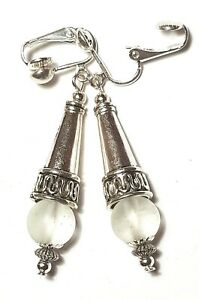 【貨物輸送無料】宝飾品・添え物 クリップガラスドロップペンダントレトロジプシーlongue argent blanc avec clip oreilles verre perle goutte pendantes retro gypsy