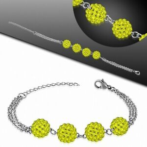 【送料無料】ジュエリー・アクセサリー トパーズイエロージルコニウムボールスチールブレスレットbracelet en acier avec 4 boules zirconium jaune topaze