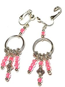 【貨物輸送無料】宝飾品・添え物 ロングシルバーローズラストレクレオールクリップイヤーズパールグラスグーテボボlongue argent rose lustre creole avec clip oreilles verre perle goutte bobo