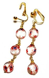 【送料無料】ジュエリー・アクセサリー ミレフィオーリピンチガラスハンギングドロップtres longue rouge or bleu millefiori pince oreilles verre perle goutte pendantes