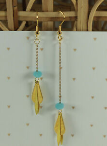 【送料無料】ジュエリー・アクセサリー ミスマッチイヤリングboucles doreilles depareillees, longueur differente, perle bleu, laiton dore｜hokushin
