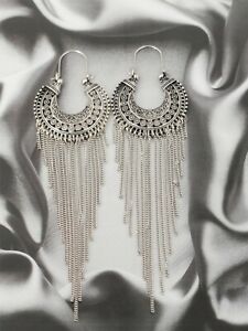 【送料無料】ジュエリー・アクセサリー イヤリングクレオールシルバーアールデコシゼレポンポンタッセルハイパーロングboucles doreilles creole argente art deco cisele pompon tassel hyper long d6