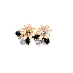 【送料無料】ジュエリー・アクセサリー イヤリングゴールデンローズフラワーターコイズホワイトブラックboucles doreilles clous dore puces email rose fleur turquoise blanc noir nn 4