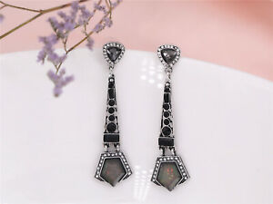 【送料無料】ジュエリー・アクセサリー イヤリングシルバークラスアールデコロングブラックヴィンテージレトロboucles doreilles clous argente art deco long noir ab vintage retro xx17