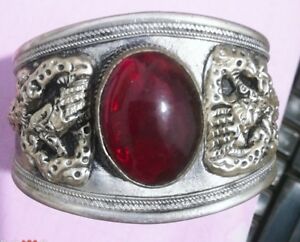 【送料無料】ジュエリー・アクセサリー チベットシルバーレッドルビーオーバルビーズカフブレスレットexquisite tibet silver red ruby oval beads cuff bracelet
