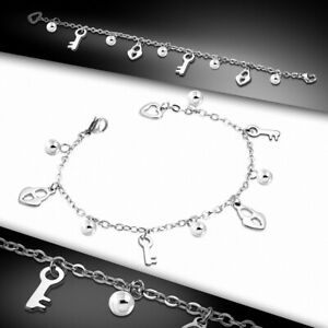 【送料無料】ジュエリー・アクセサリー ロブスターキーステンレスブレスレットbracelet en acier inoxydable avec fermoir a pince de homard cadenas, cle de fer