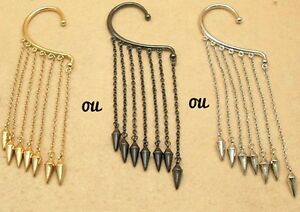 【送料無料】ジュエリー・アクセサリー ピークスパイクイヤリングジュエルメタルチェーンtour doreille bijou metal chaines a spikes pics dore