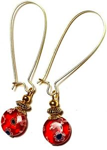 【送料無料】ジュエリー・アクセサリー ミレフィオーリガラスハンギングペルセtres longue rouge or millefiori oreilles verre perle goutte pendantes perce