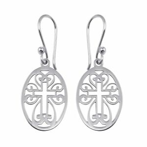【送料無料】ジュエリー・アクセサリー シルバースターリングデザインオーバルクロスイヤリングペンダントargent sterling design croix ovale boucles doreilles pendantes