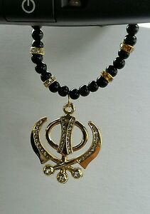 【送料無料】ジュエリー・アクセサリー メッキパンジャブカンダシークリアカーペンダントミロワールハングアップplaque or punjabi khanda sikh pendentif voiture arriere miroir accrocher en noir