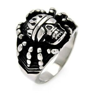 【送料無料】ジュエリー・アクセサリー スチールスパイダーヘッドスカルバイカーリングacier inoxydable spider tete crane biker bague
