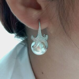 【送料無料】ジュエリー・アクセサリー ヒトデホワイトゴールドメッキフックイヤリング14mm white sea shell pearl starfish cz white gold plated hook earrings