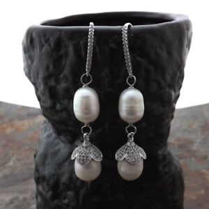 【送料無料】ジュエリー・アクセサリー ホワイトライスパールフックイヤリングfreshwater white rice pearl cz hook earrings