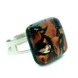 【送料無料】ジュエリー・アクセサリー ヴェネツィアムラーノガラスリングブラウンブラックスクエアmurano verre bague marron noir carre de venice 15cm x 15cm