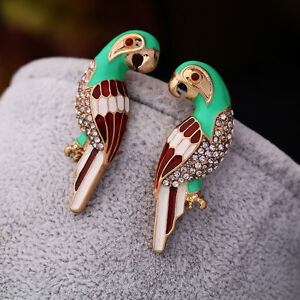 【送料無料】ジュエリー・アクセサリー イヤリングゴールデンクリュオウムノミブラウンバードレトロboucles doreilles clous dore puces perroquet email vert marron oiseau retro l1｜hokushin